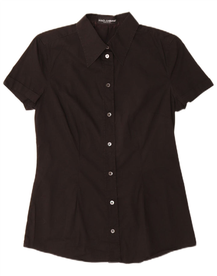 Dolce & Gabbana Damen Kurzarmhemd IT 42 Mittelschwarze Baumwolle