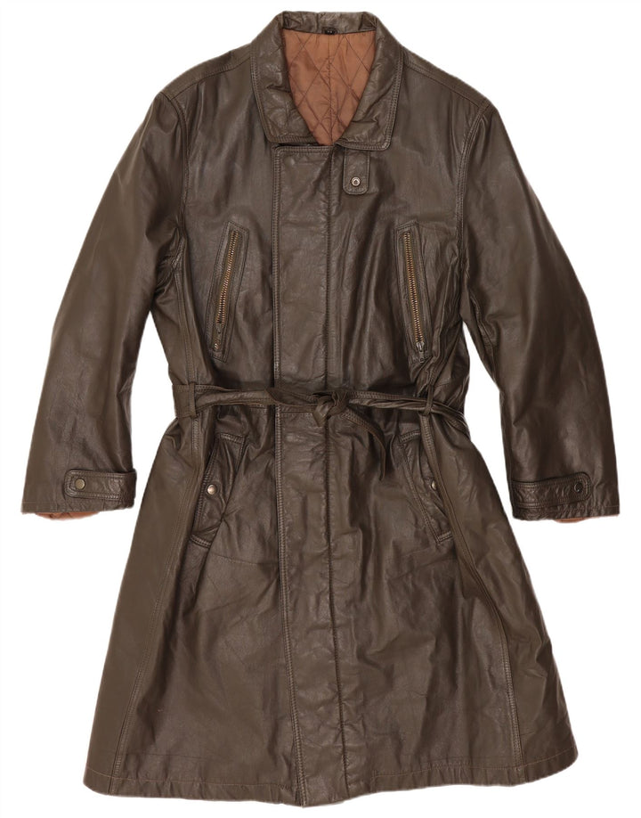 Vintage Herren Ledermantel IT 54 2XL Khaki