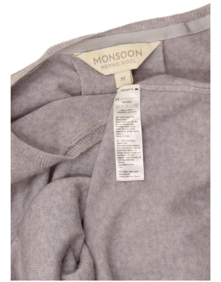 MONSOON Damen-Pullover, lockere Passform, U-Boot-Ausschnitt, UK 14, mittelviolette Wolle