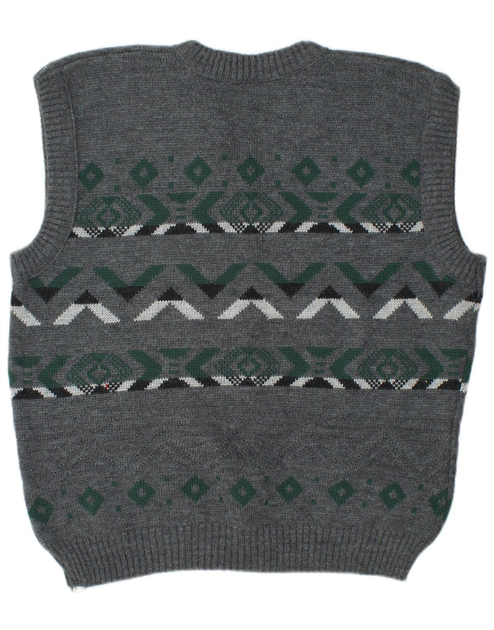 Vintage Herren Weste Tank Top Groß Grau Fair Isle