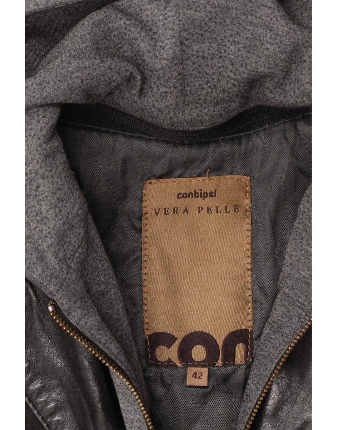 Conbipel Damen Leder-Utility-Jacke mit Kapuze IT 42 Medium Schwarz
