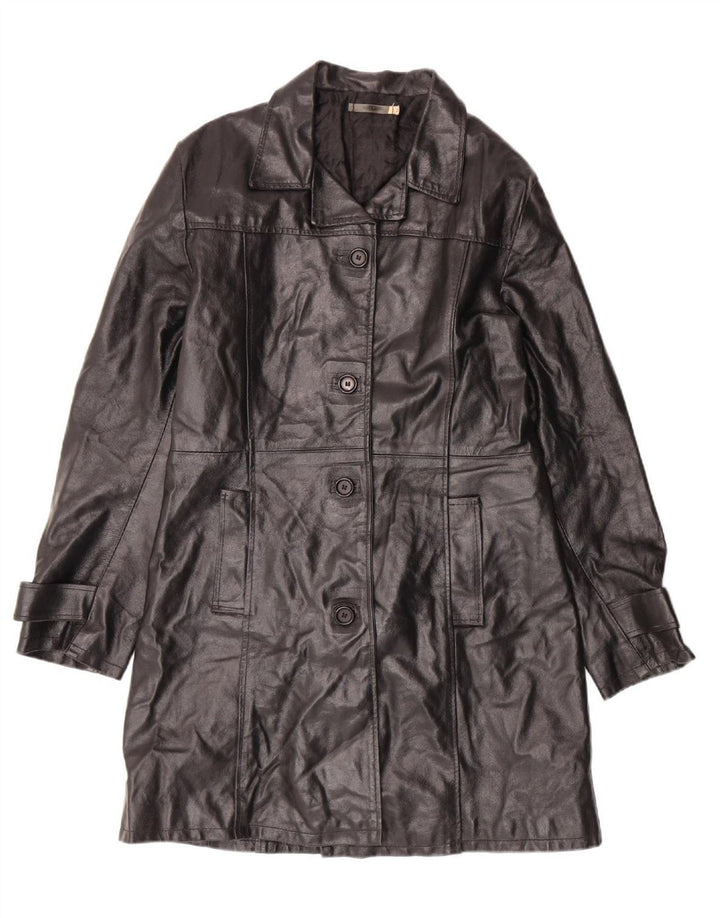 PLEASE Womens Leather Coat UK 14 Medium Black Leather