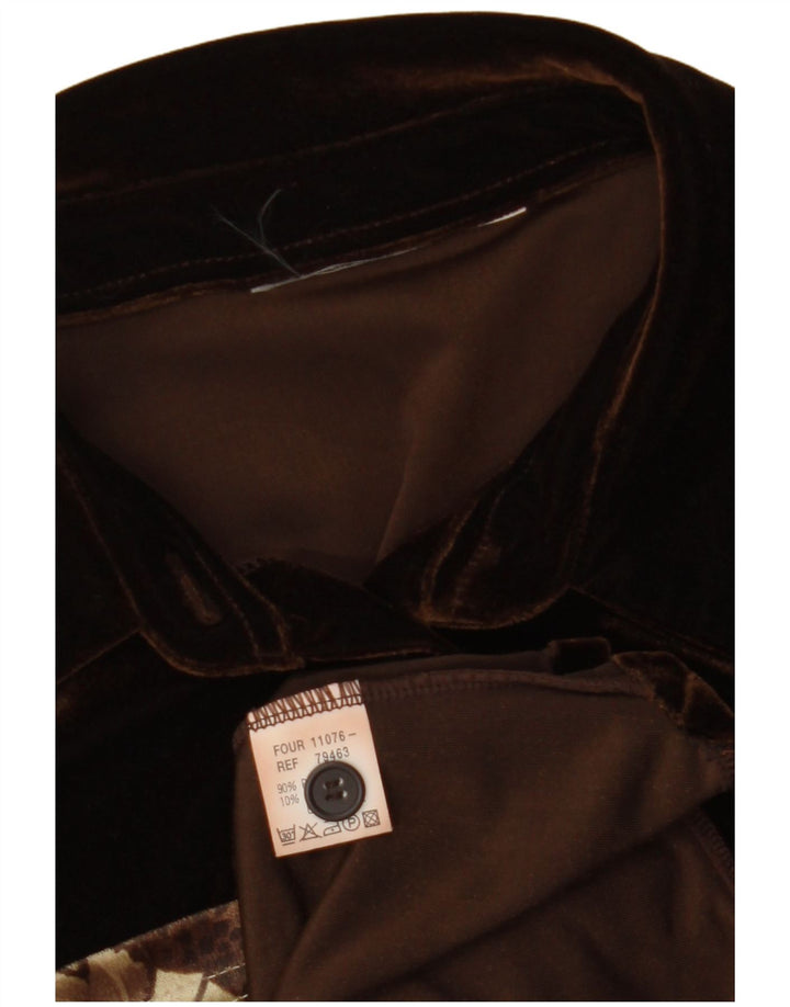 VINTAGE Damen Velours ärmellose Hemdbluse UK 12 Mittelbraun geblümt