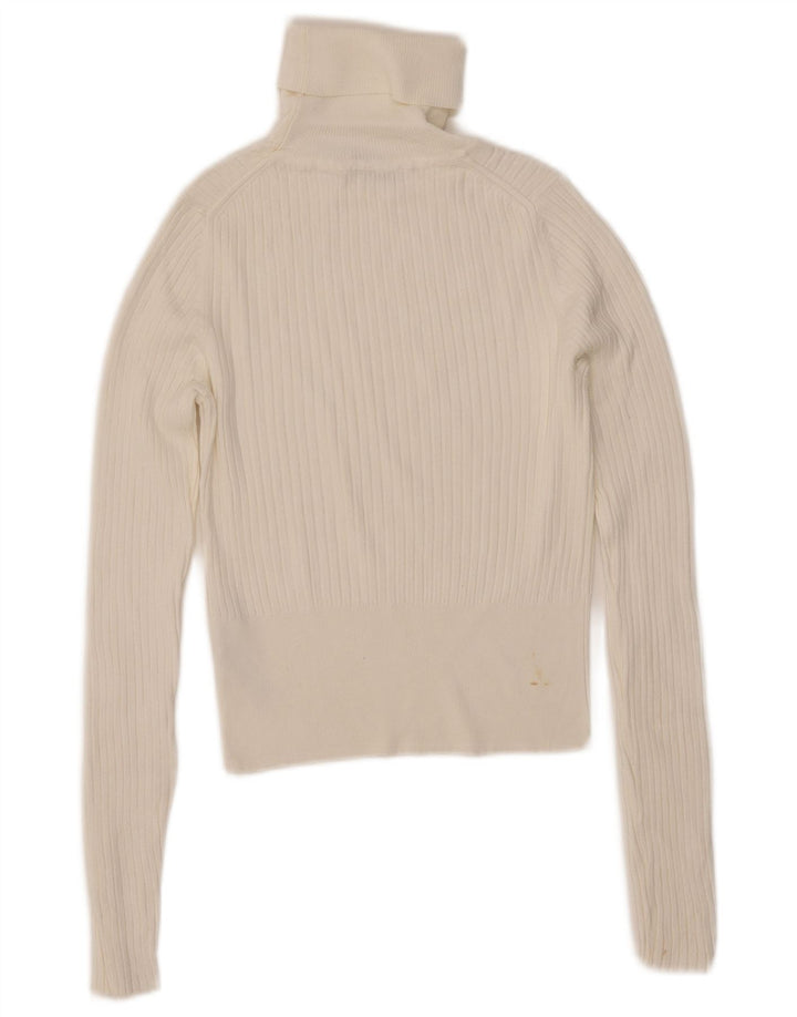 ZARA Damen Crop Rollkragenpullover Pullover UK 10 Small Weiße Viskose