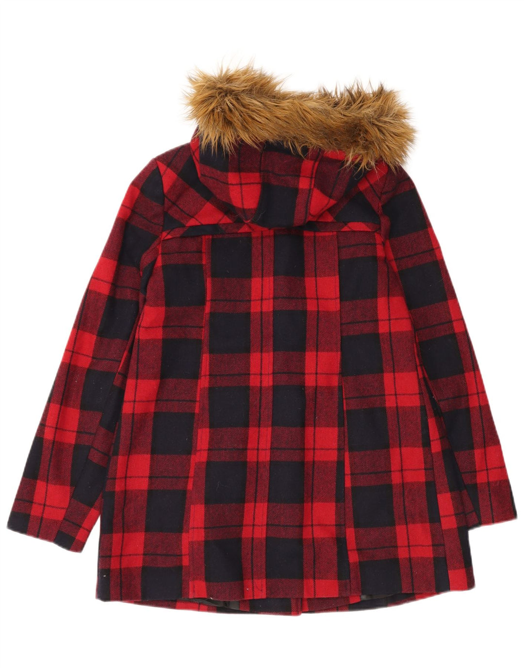 MISS SELFRIDGE Damen-Dufflecoat mit Kapuze, UK 6, XS, rot karierte Wolle