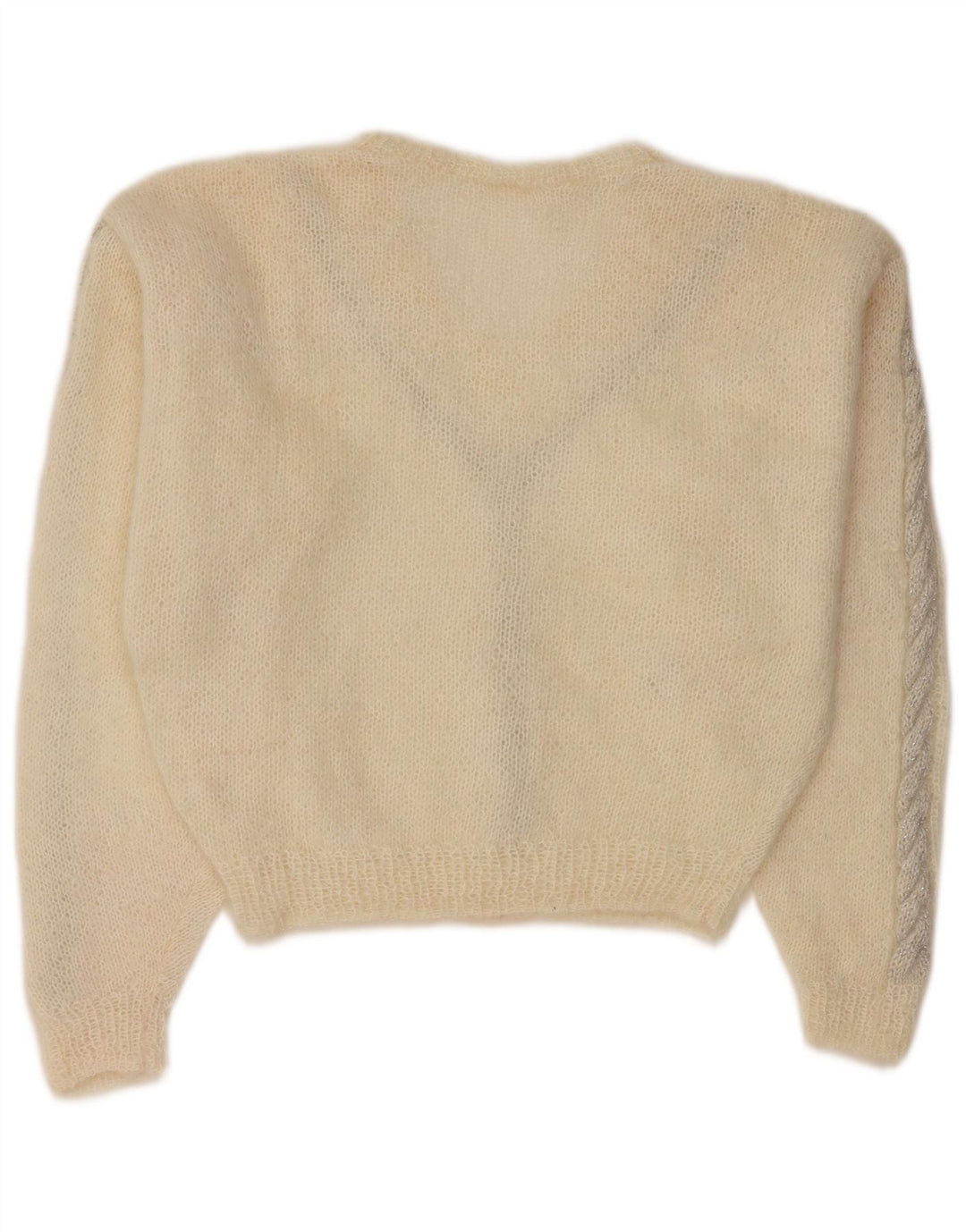 Vintage Damen Crop V-Ausschnitt Pullover Pullover UK 12 Medium Off White