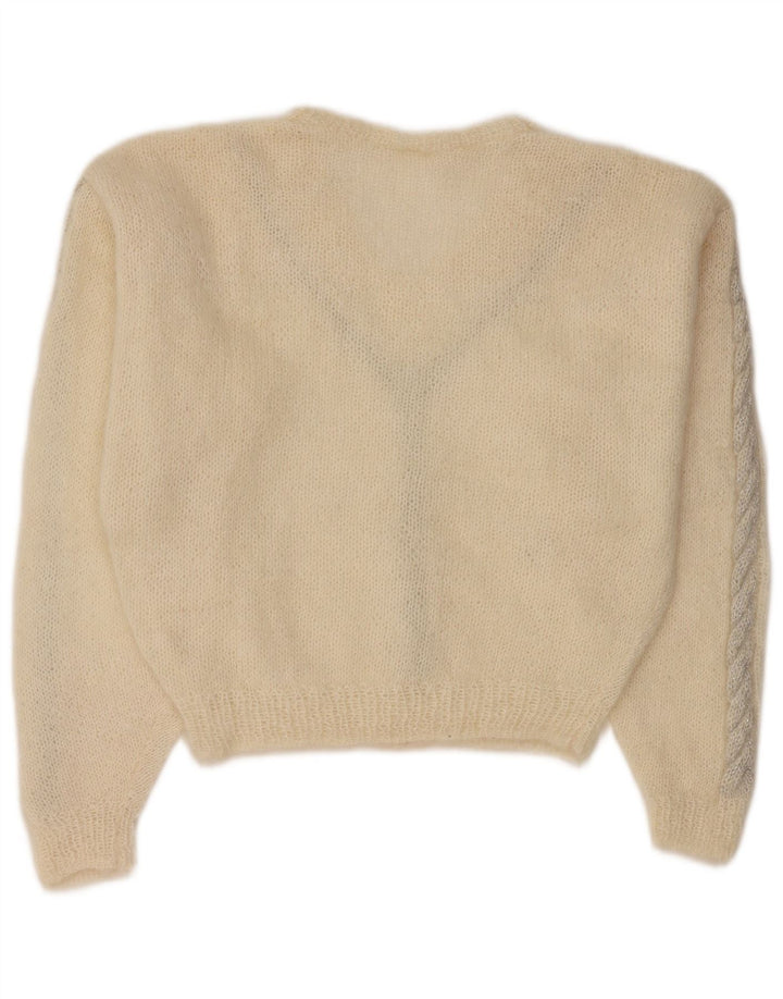 Vintage Damen Crop V-Ausschnitt Pullover Pullover UK 12 Medium Off White