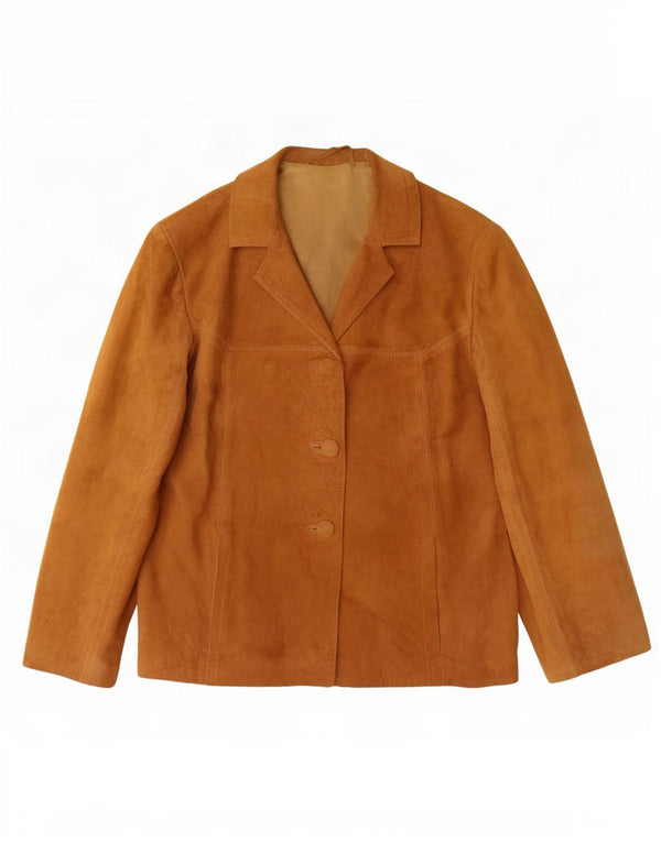 Vintage Damen 3-Knopf-Wildleder-Blazerjacke UK 14 Mittelbeige