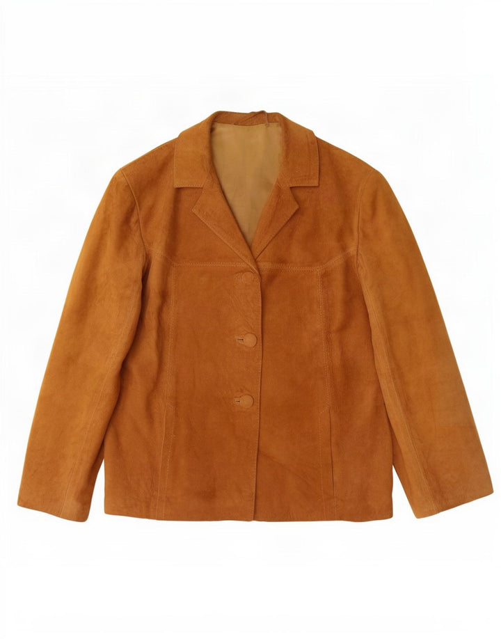 Vintage Damen 3-Knopf-Wildleder-Blazerjacke UK 14 Mittelbeige