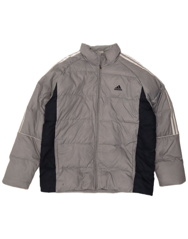 Adidas Herren Three Stripes Wattierte Jacke UK 40 Large Grau Colourblock