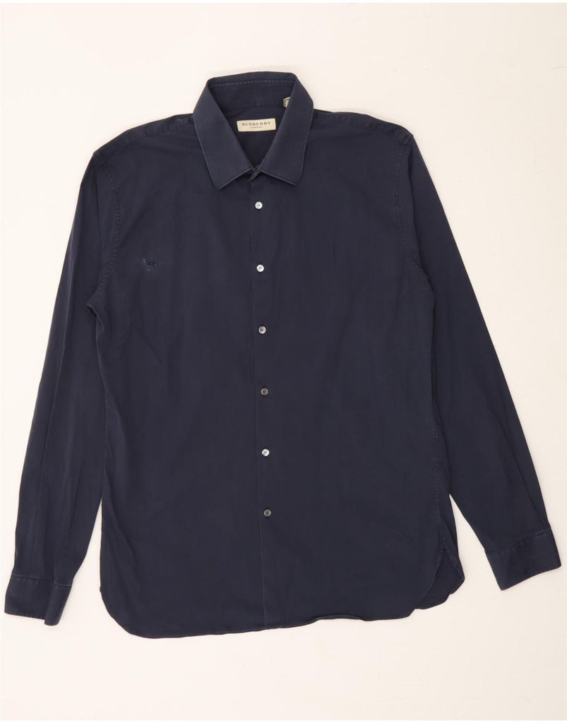 BURBERRY Mens London Shirt Size 16 1/2 Large Navy Blue Cotton Vintage Burberry and Second-Hand Burberry from Messina Hembry 