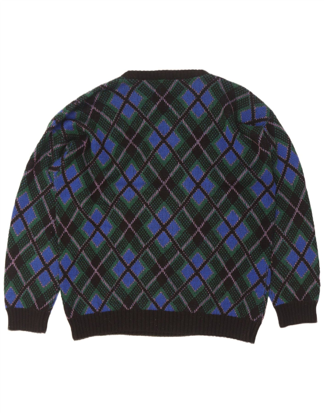 Vintage Herren Rundhalspullover Pullover XL Blau Argyle/Diamond Wool