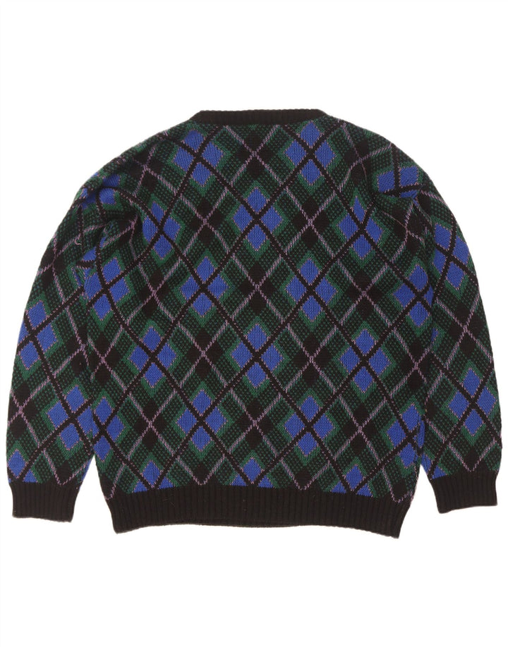Vintage Herren Rundhalspullover Pullover XL Blau Argyle/Diamond Wool