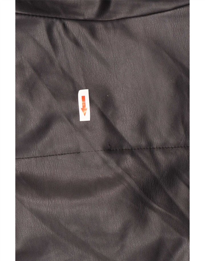 Zara Damen Übergroße gepolsterte Kunstlederjacke UK 6 XS Schwarz Polyurethan