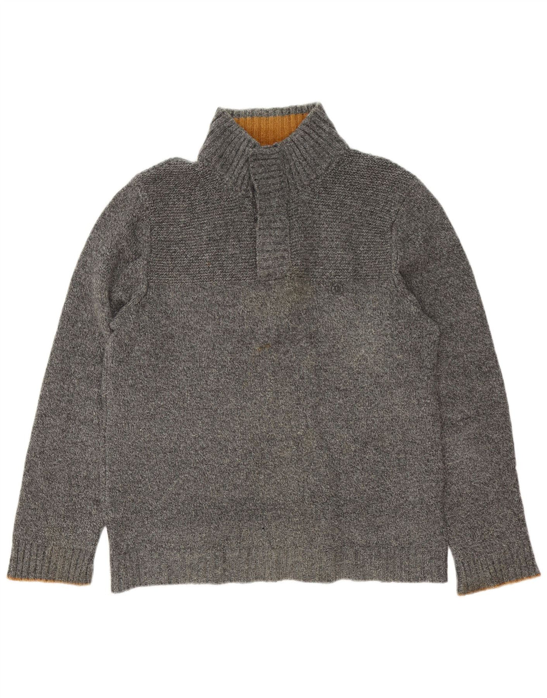 Fat Face Herren-Pullover mit Knopfkragen, groß, grau gesprenkelte Wolle