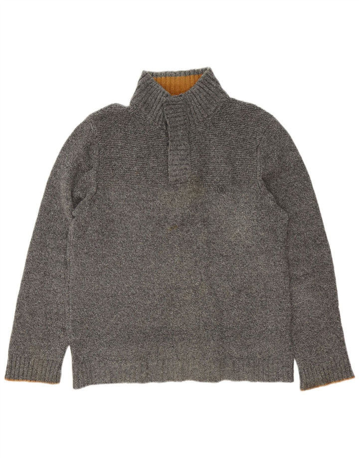 Fat Face Herren-Pullover mit Knopfkragen, groß, grau gesprenkelte Wolle