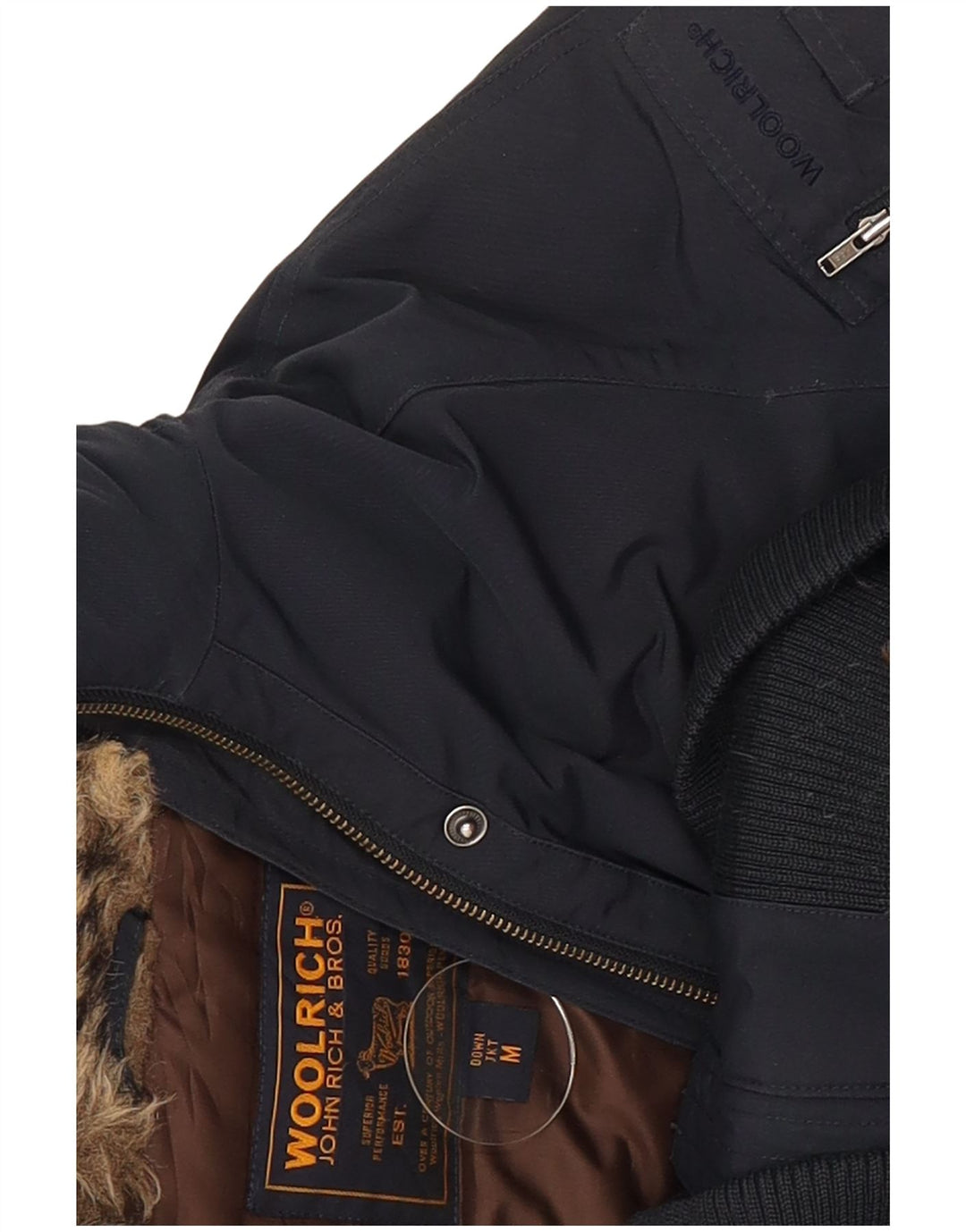 Woolrich Wattierte Damenjacke mit Kapuze, UK 12, mittelmarineblaue Baumwolle