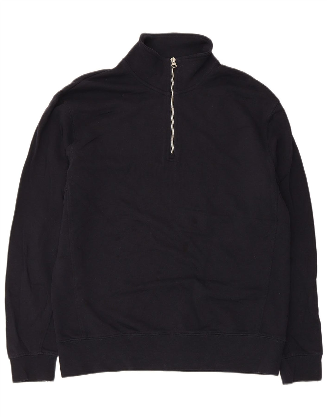 Zara Damen-Sweatshirt mit Reißverschluss am Hals, UK 14, mittelmarineblaue Baumwolle