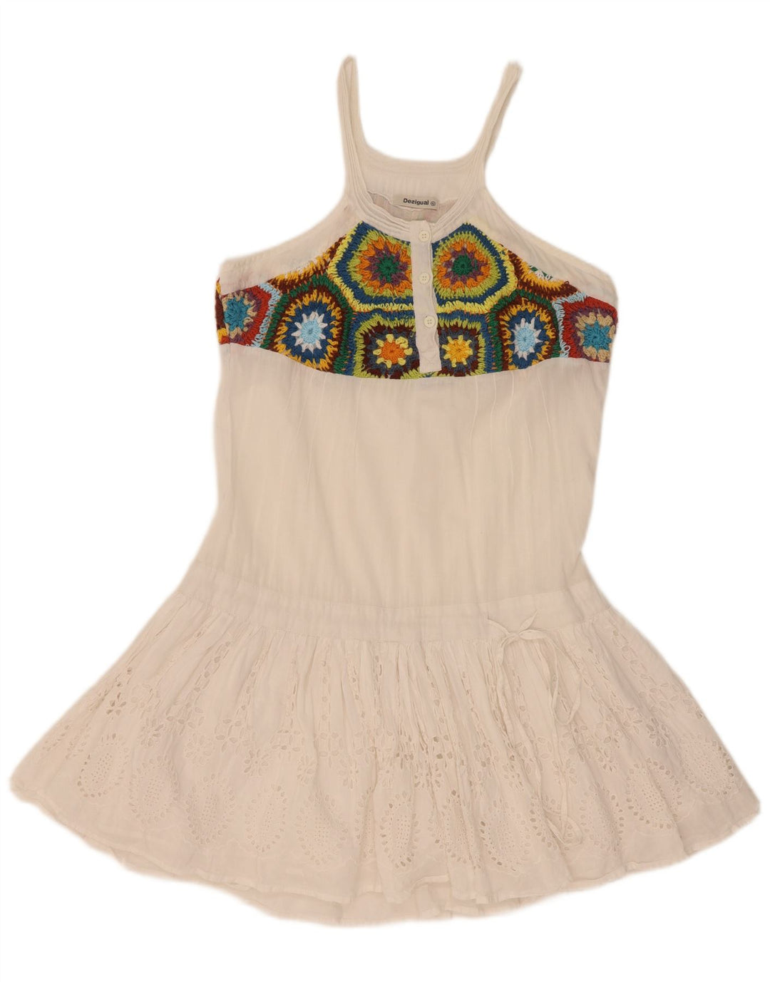 Desigual Damen-Sommerkleid, EU 42, groß, weiße Blumen-Baumwolle