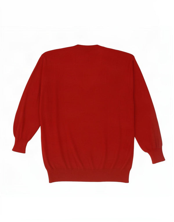 Trussardi Herren-Pullover mit V-Ausschnitt, groß, rote Merinowolle