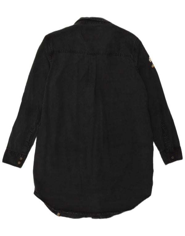 Superdry Womens Graphic Military Denim Kleid UK 12 Medium Black Lyocell