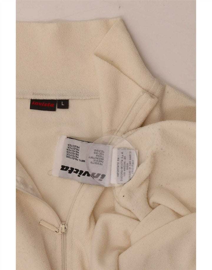Invicta Herren-Fleecepullover mit Reißverschluss am Hals, groß, cremefarbenes Polyester