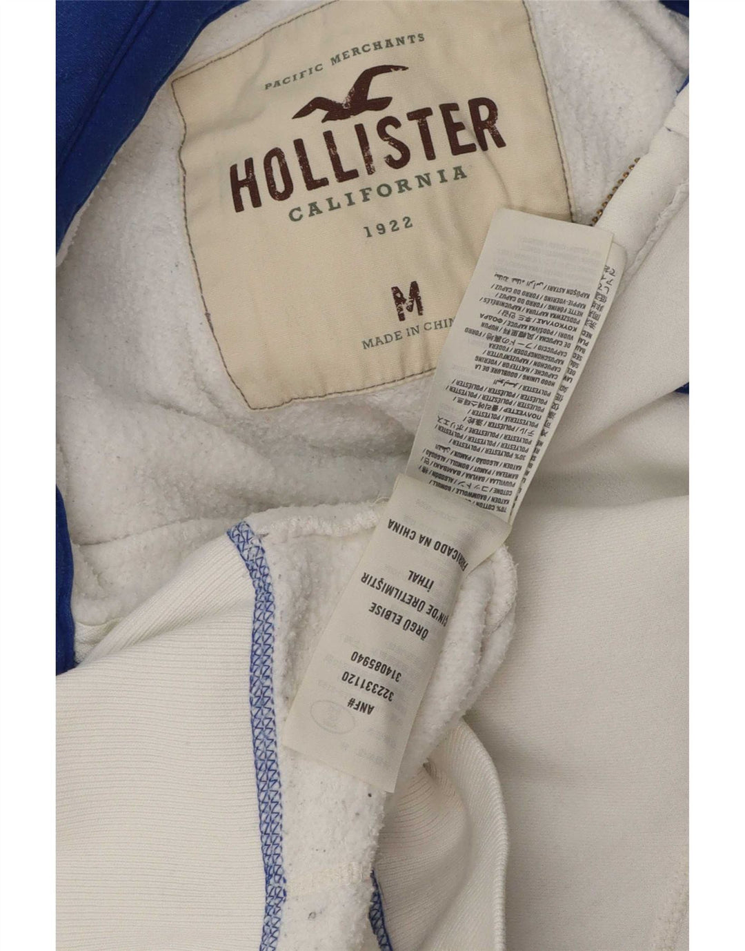 Hollister Herren-Kapuzenpullover mit grafischem Reißverschluss, mittelweiße Baumwolle