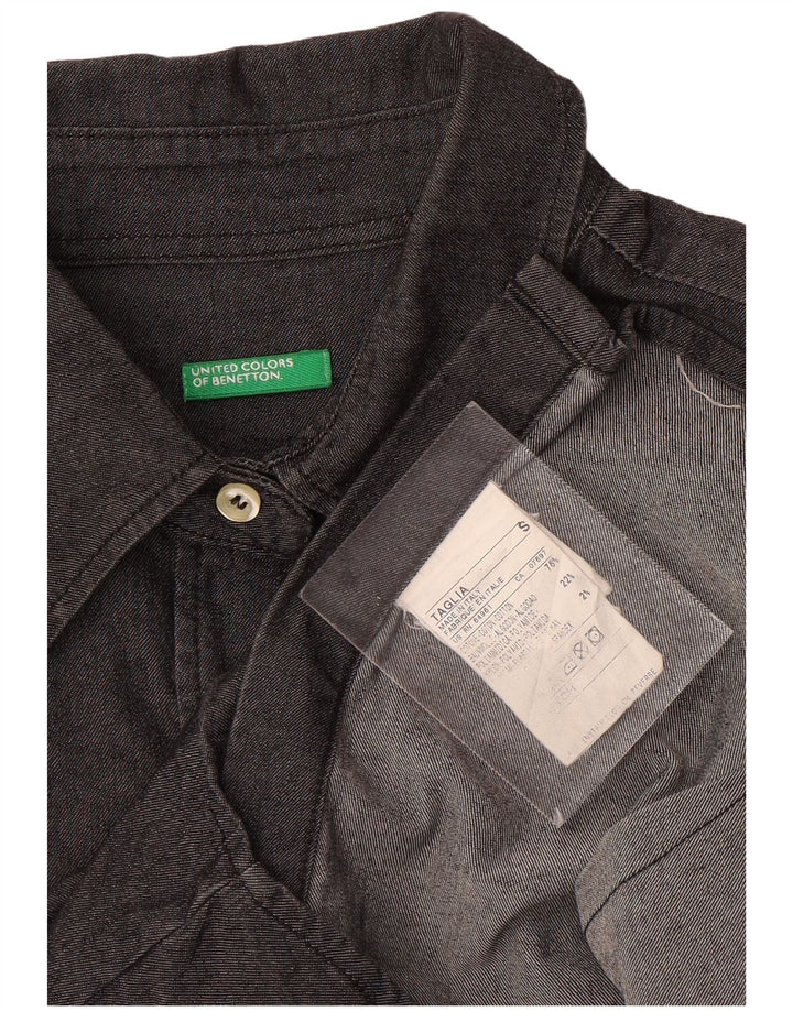BENETTON Damen-Hemd mit 3/4-Ärmeln, UK 10, Größe S, Grau, Baumwolle