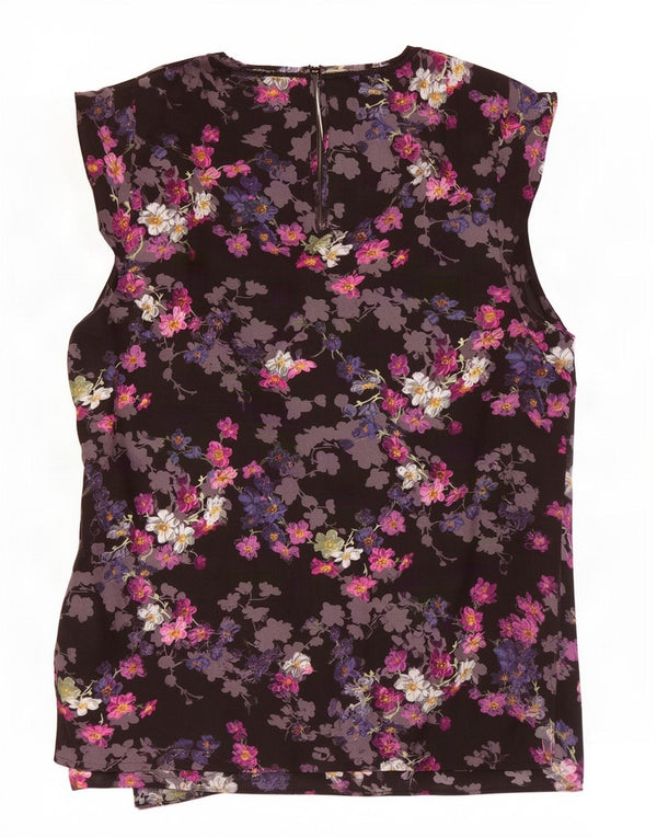Oasis Damen-Blusenoberteil UK 12 Mittelschwarzes, geblümtes Polyester