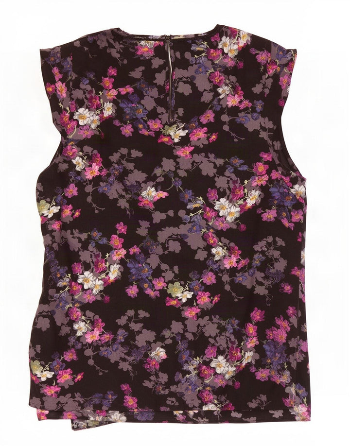 Oasis Damen-Blusenoberteil UK 12 Mittelschwarzes, geblümtes Polyester