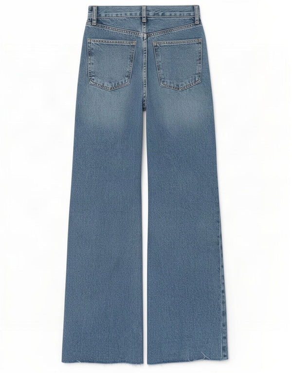 Zara Damen High Waist Distressed Wide Leg Jeans EU 36 XS W26 L33 Blau