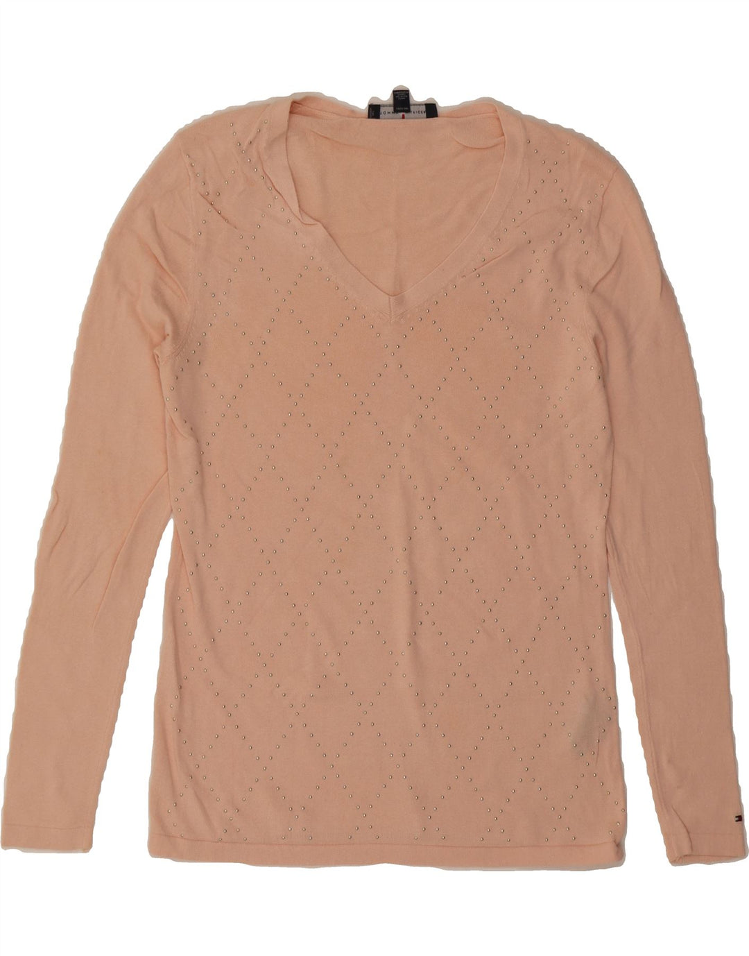 TOMMY HILFIGER Womens V-Neck Jumper Sweater UK 14 Medium Pink Vintage Tommy Hilfiger and Second-Hand Tommy Hilfiger from Messina Hembry 