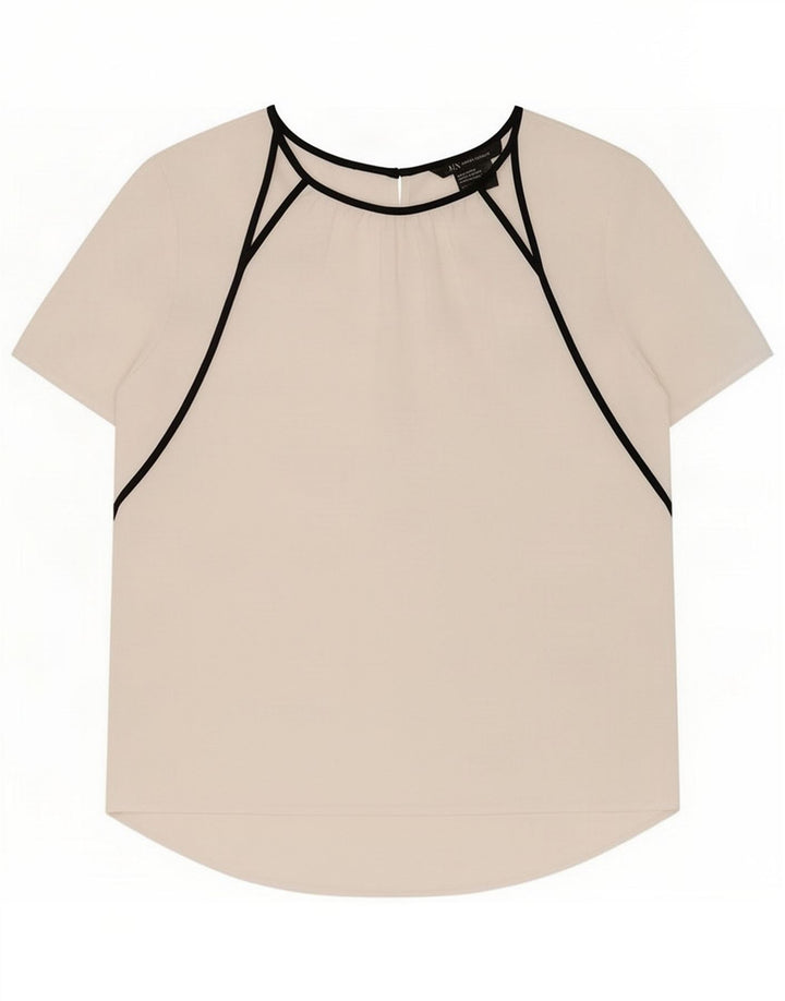 Armani Exchange Damen-Blusenoberteil UK 14 Mittelweißes Farbblock-Polyester