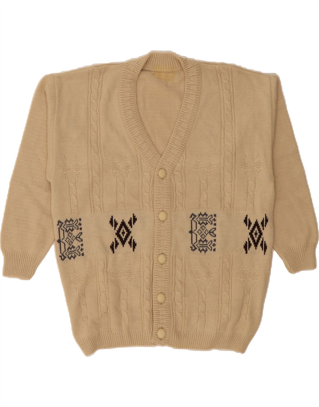 VINTAGE Mens Cardigan Sweater XL Beige Fair Isle Wool Vintage Vintage and Second-Hand Vintage from Messina Hembry 