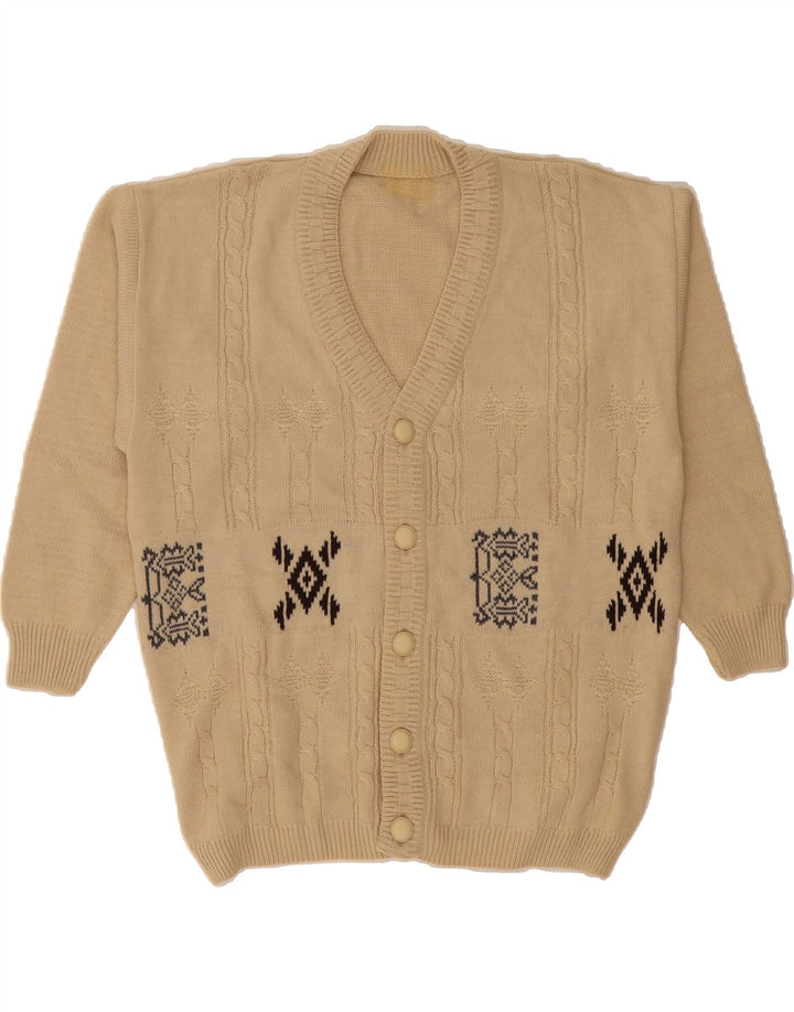 VINTAGE Mens Cardigan Sweater XL Beige Fair Isle Wool Vintage Vintage and Second-Hand Vintage from Messina Hembry 