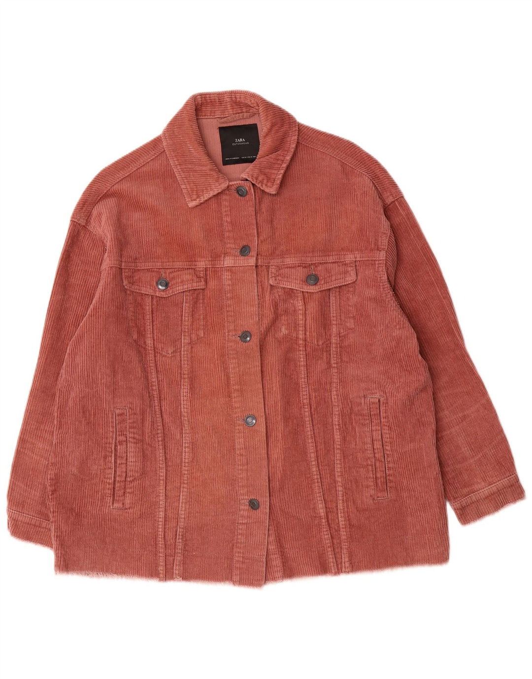 Zara Damen Übergroße Cordjacke UK 14 Mittelrosa Baumwolle