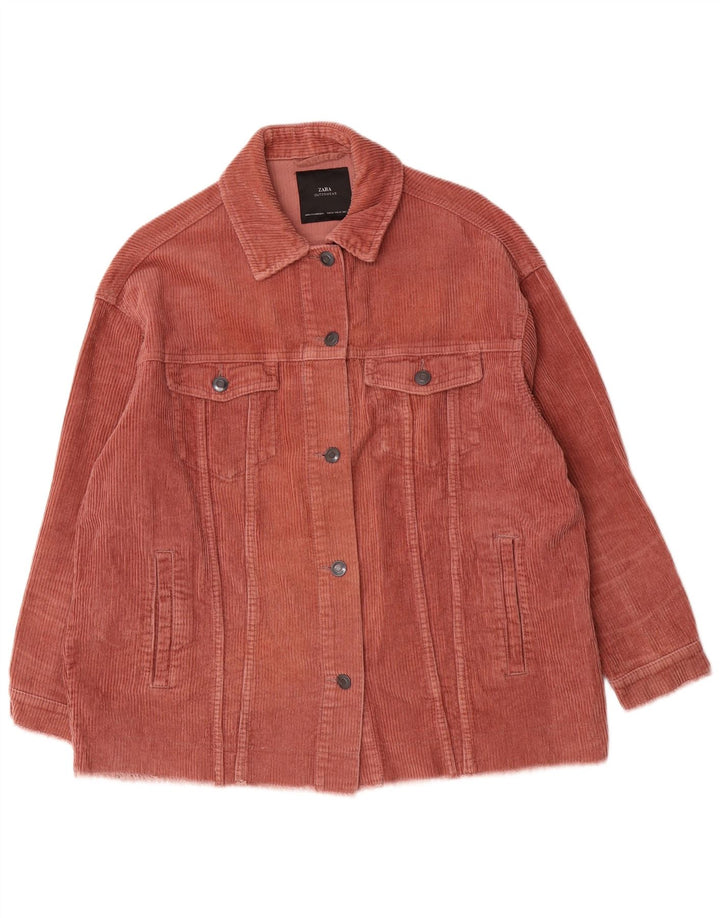 Zara Damen Übergroße Cordjacke UK 14 Mittelrosa Baumwolle