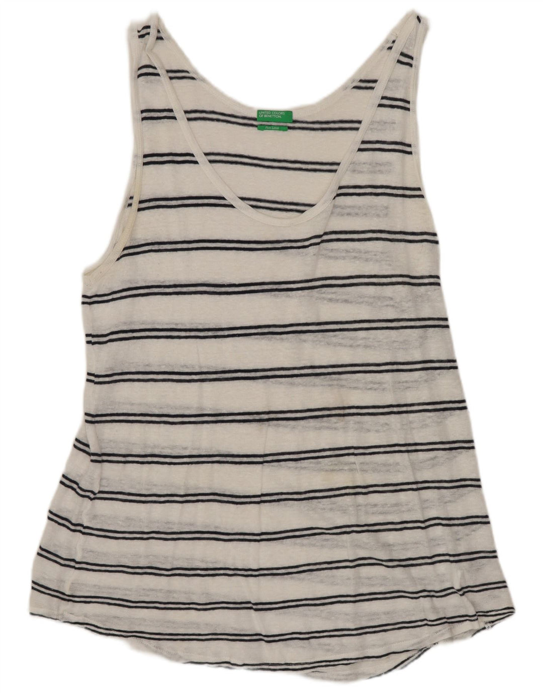 Benetton Damen ärmelloses Blusenoberteil UK 18 XL Weiß gestreiftes Leinen