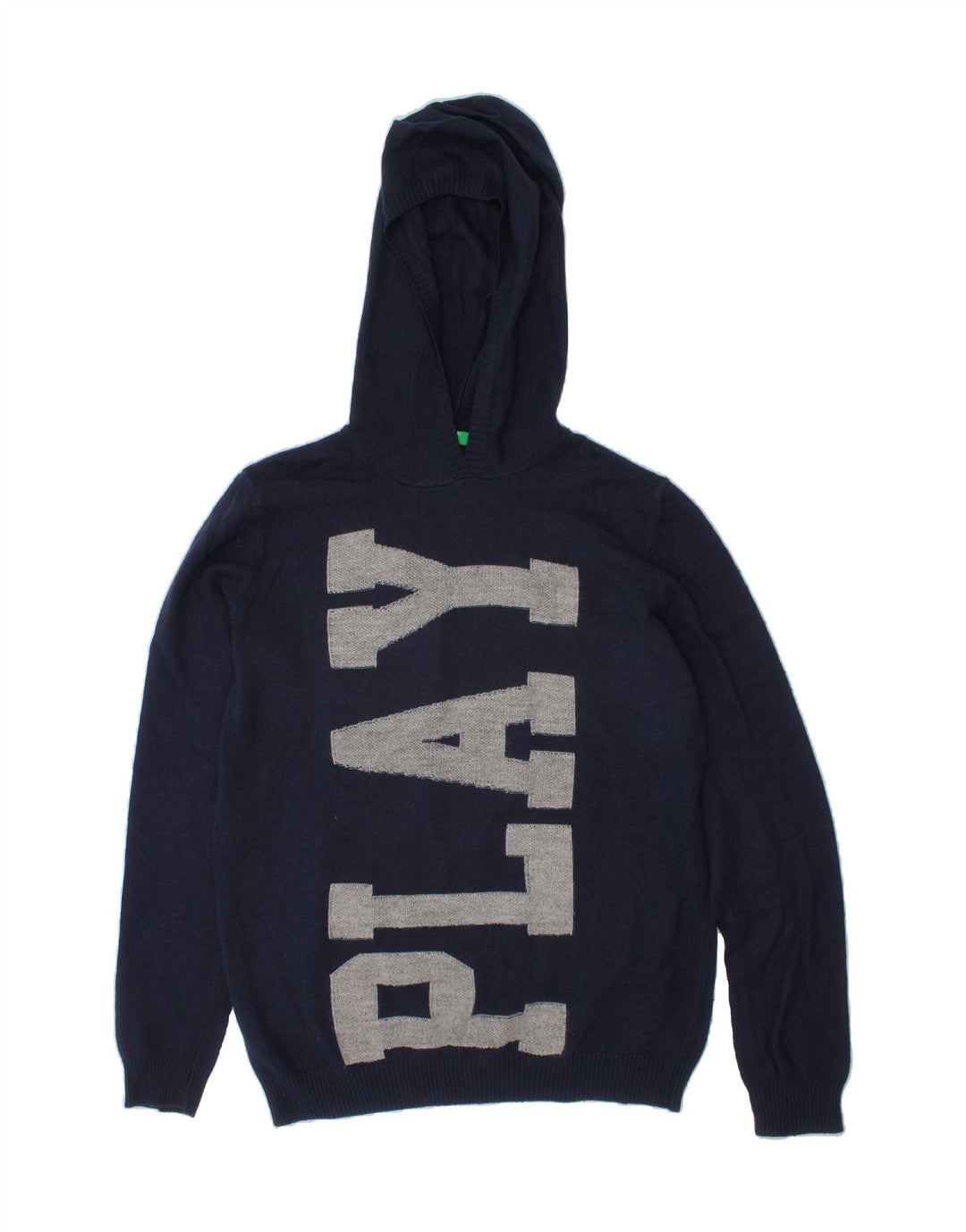 BENETTON Boys Graphic Hooded Jumper 12-13 Years Navy Blue Vintage Benetton and Second-Hand Benetton from Messina Hembry 