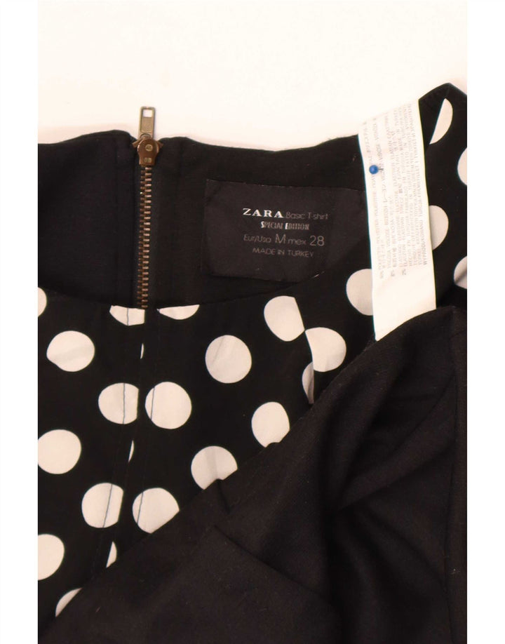 Zara Damen Etuikleid UK 12 Mittelschwarz gepunktetes Polyester