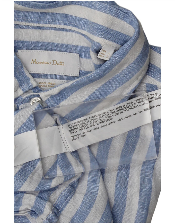 Massimo Dutti Herrenhemd, groß, blau gestreift, Leinen