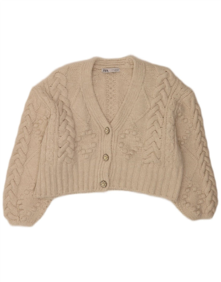 Zara Damen Crop-Oversize-Cardigan, Gr. 14, Medium, gebrochenes Weiß, Acryl
