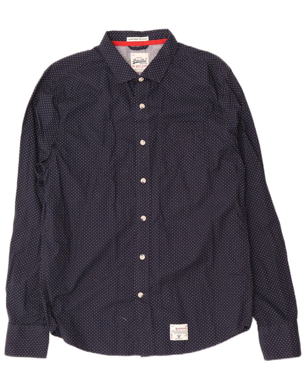 Superdry Herren-Hemd XL aus marineblau gepunkteter Baumwolle