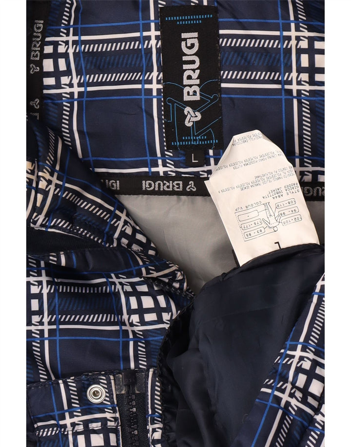 Brugi Herren-Jacke mit Kapuze, gepolstert, Größe 40, Marineblau, kariert, Polyester