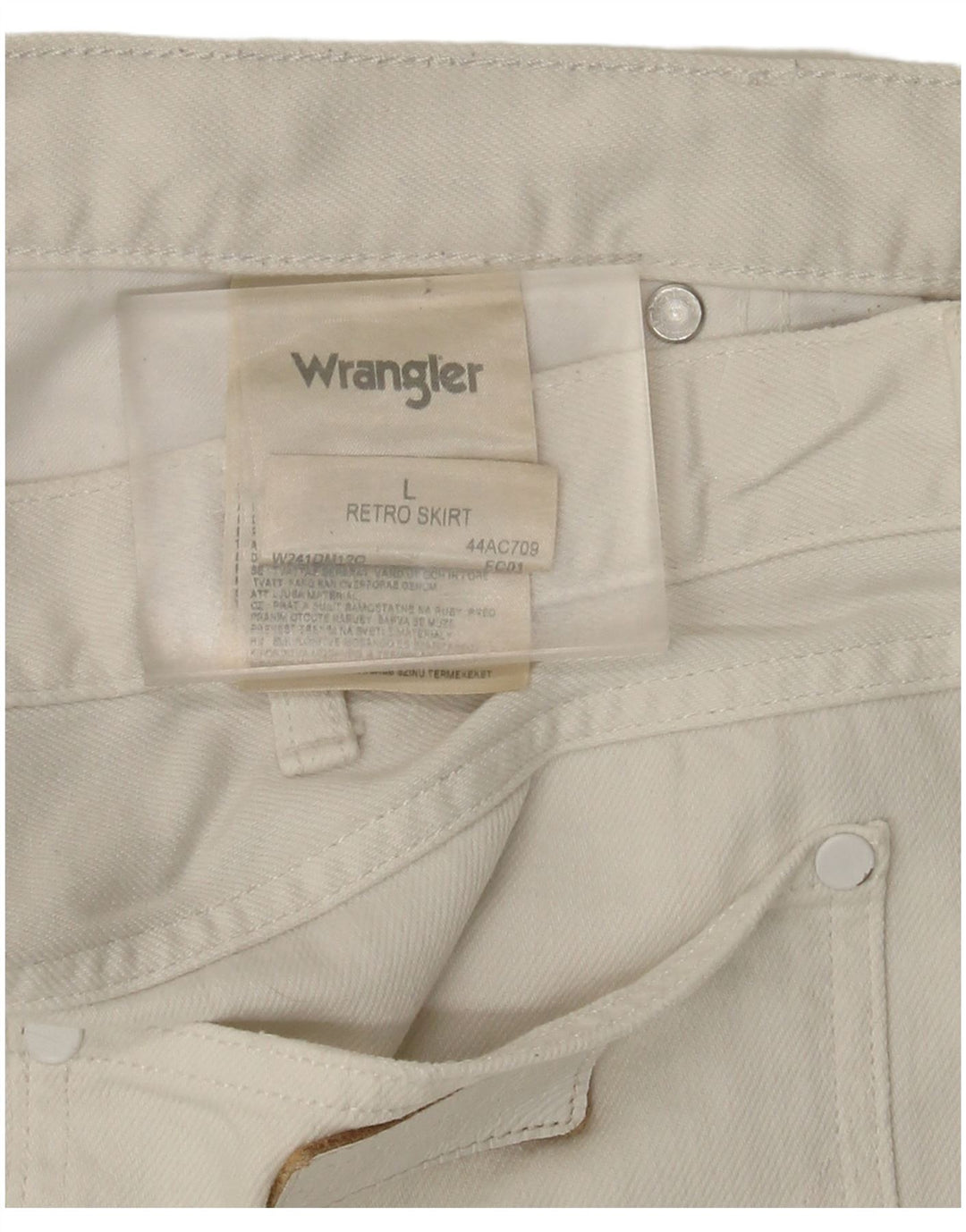 Wrangler Damen Mini-Jeansrock, Größe L, W36, weiße Baumwolle