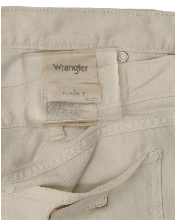 Wrangler Damen Mini-Jeansrock, Größe L, W36, weiße Baumwolle