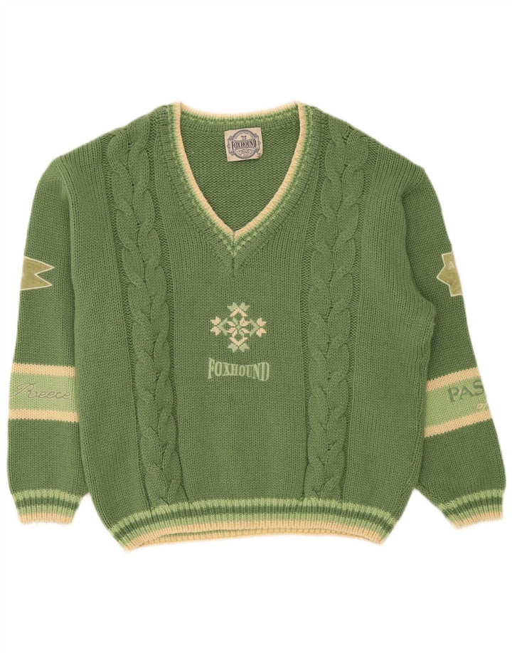Foxhound Herren-Pullover mit grafischem V-Ausschnitt, XL, grün gestreift, Wolle