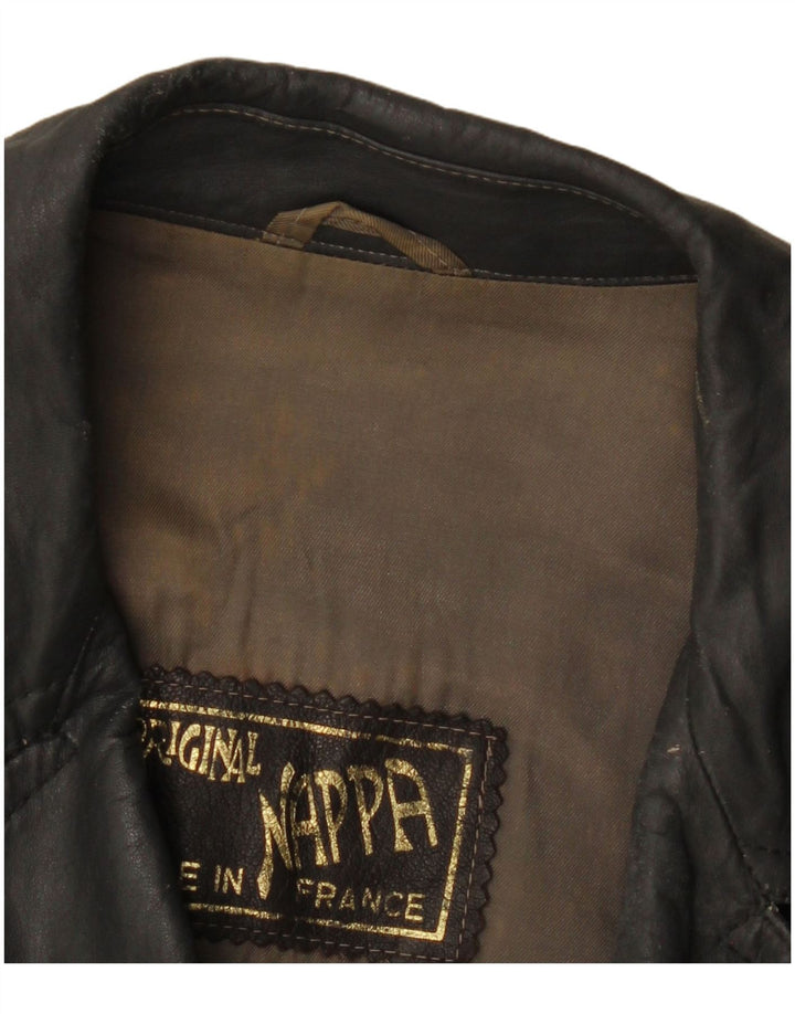 Vintage Damen Zweireihige Lederjacke UK 8 Kleines graues Leder