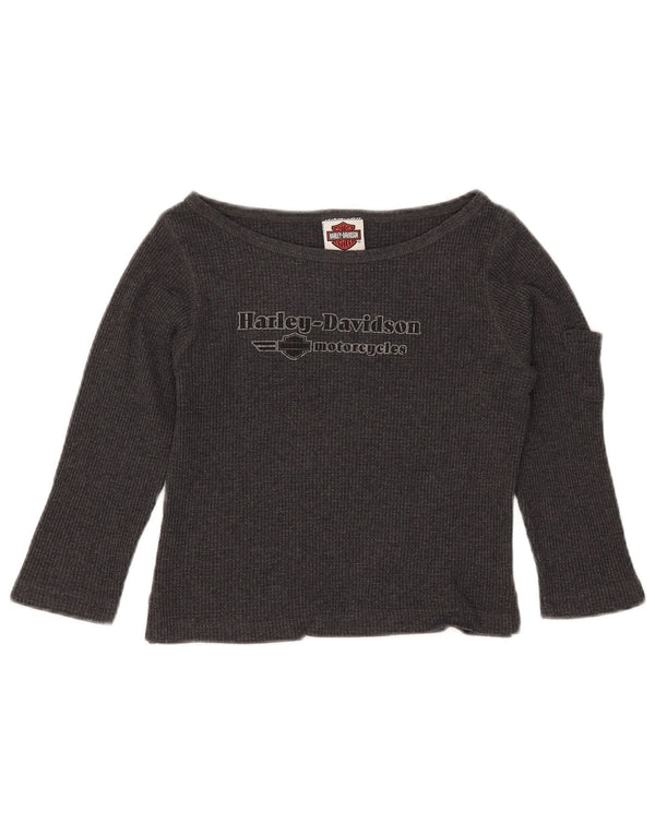 Harley Davidson Damen Crop Graphic Top Langarm UK 10 Small Grau Baumwolle