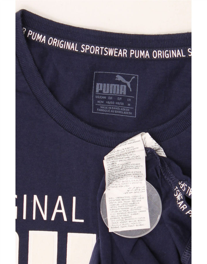 PUMA Mens Graphic T-Shirt Top Medium Navy Blue Cotton Vintage Puma and Second-Hand Puma from Messina Hembry 